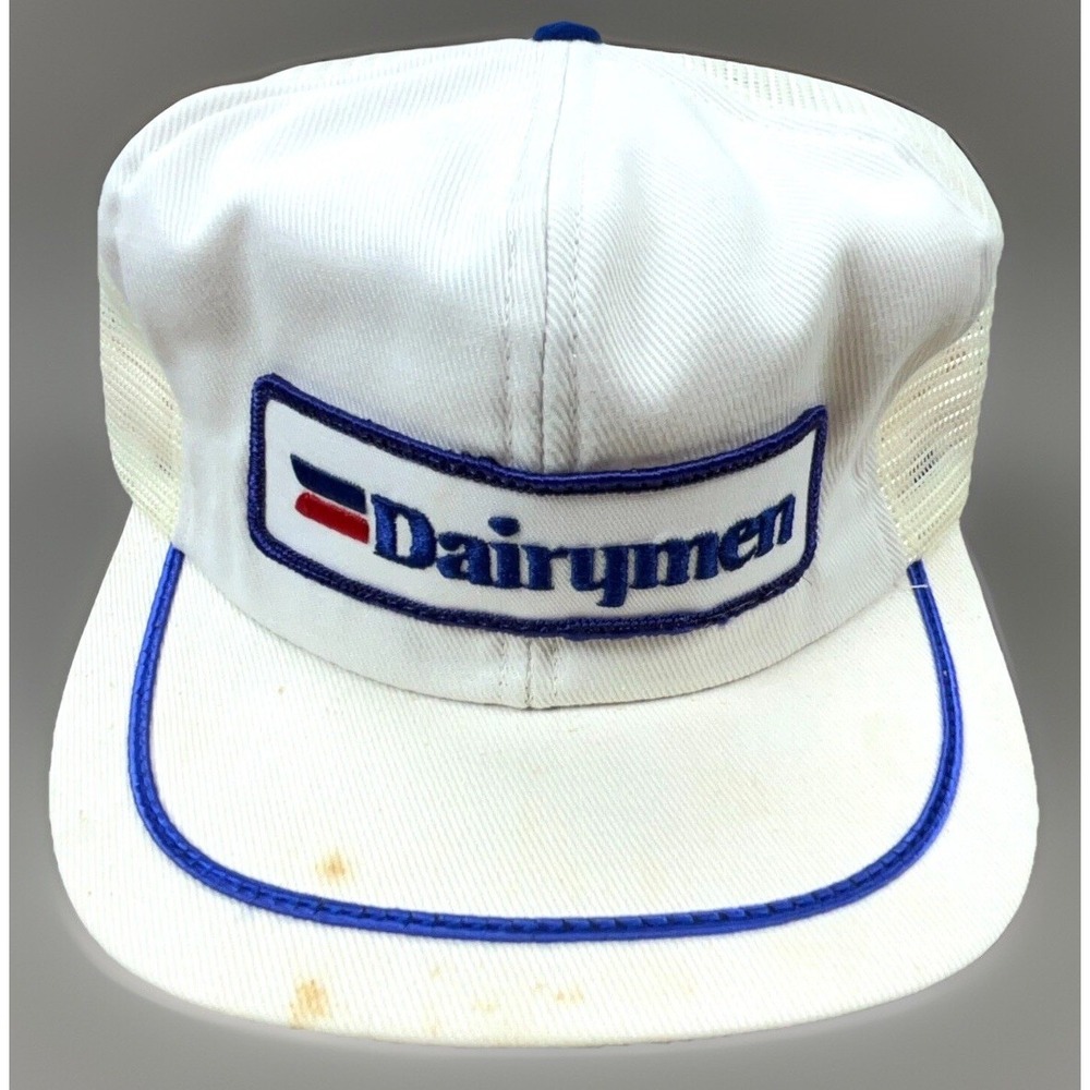 Vintage Swingster Trucker Hat Cap Dairymen Milk Cow Dairy Farming Stripe 80s
